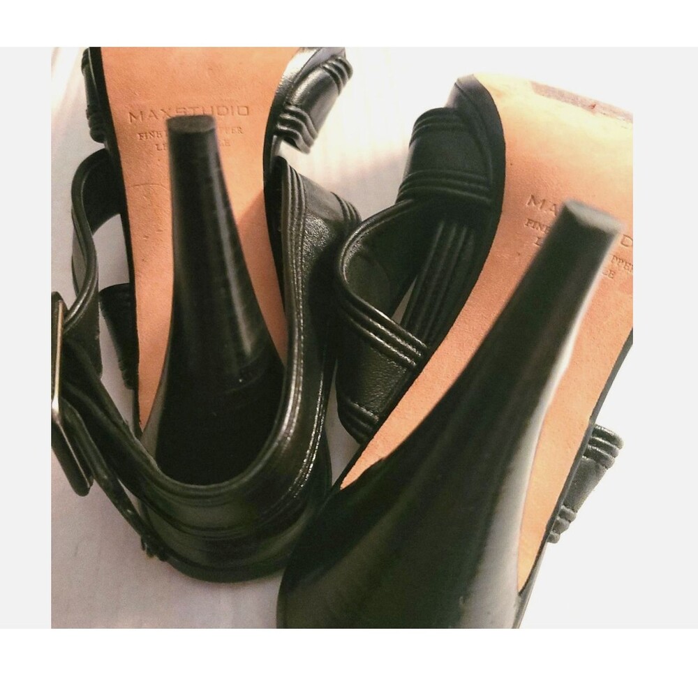 Max Studio Leather Black Crisscross Ankle Strappy Heels sandal open toe shoe 6 M - Picture 6 of 16